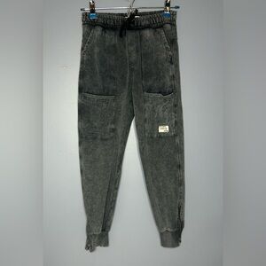 Zara Jogger Pants Kids 10 Gray French Terry Cargo Pocket Elastic Waist Acid Wash